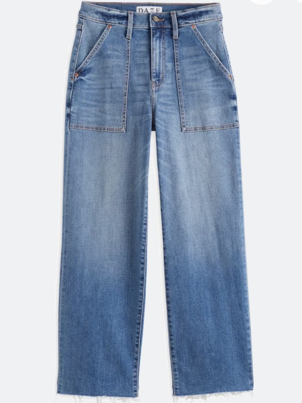Daze Denim Pleaser Patch Pocket Wide Leg Ankle Jean l Mid-Rise Light Blue Ankle